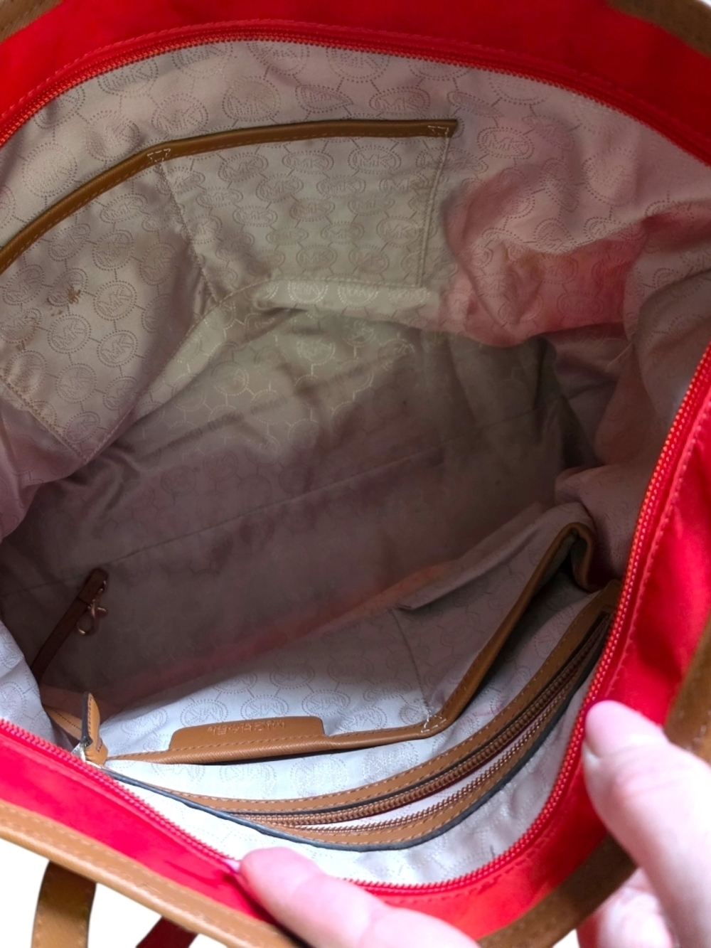 Michael Kors Tangerine Orange Nylon Tote with Brown Leather Trim - Picture 9 of 13